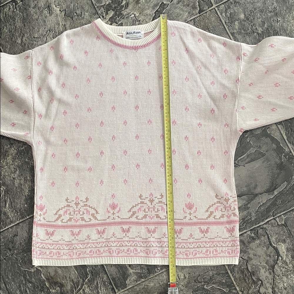 Vintage HELEN HARPER 🇨🇦 Pink White Patterned Sweater Cottagecore Coastal Grandma - Picture 7 of 9